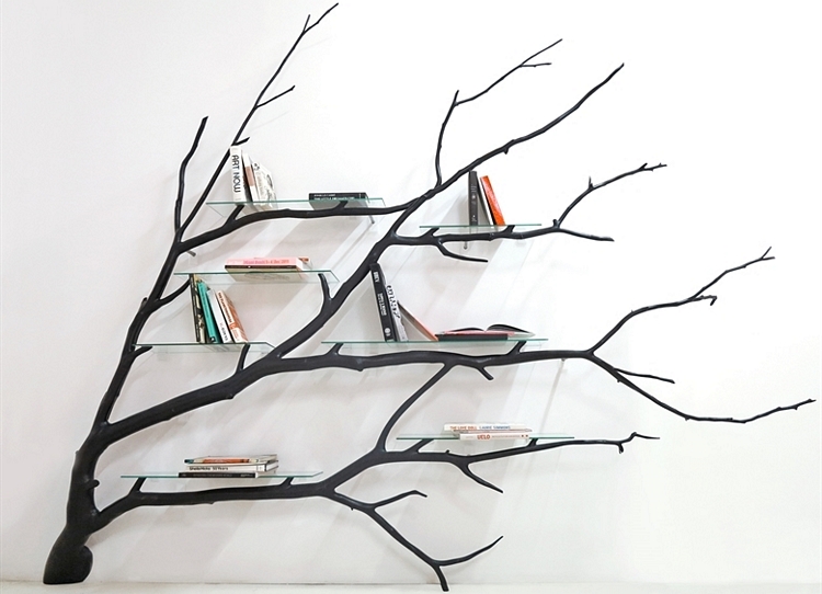 cool tree branch bedroom wall shelves ideas